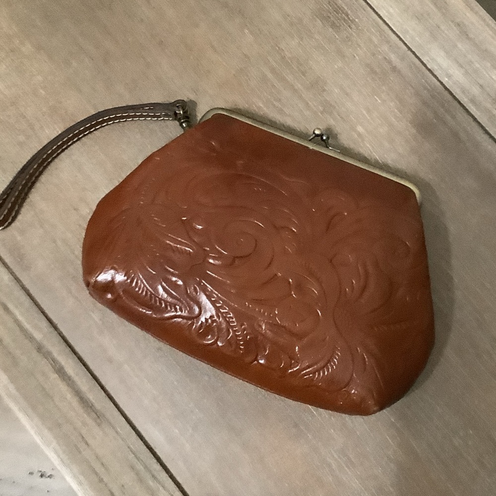 Brown Embossed Leather Clutch